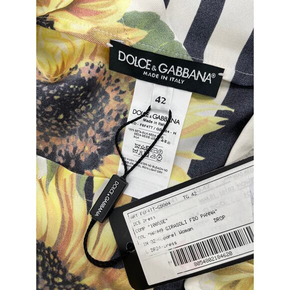 NWT Dolce & Gabbana Yellow Sunflower Floral Print Silk Twill Midi Dress IT 42 M - Picture 7 of 10